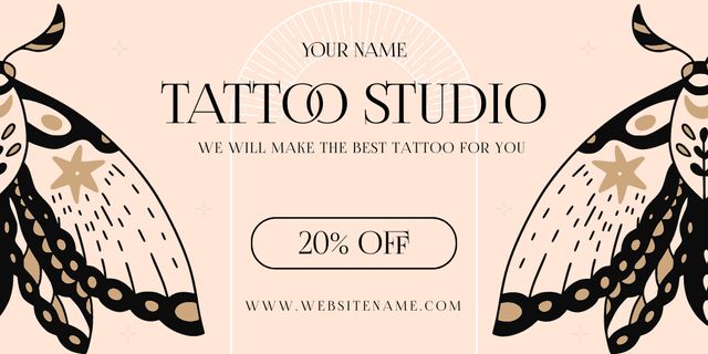 Plantilla de diseño de Illustrated Butterflies And Tattoo Studio With Discount Twitter 