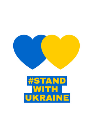 Designvorlage Hearts in Ukrainian Flag Colors and Phrase Stand with Ukraine für Pinterest