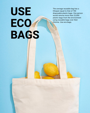 Motivation of Using Eco Bags with Fresh Lemons in Bag Poster 16x20in Design Template