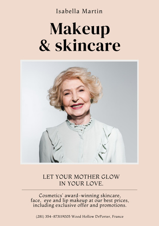 Plantilla de diseño de Ofreciendo maquillaje y cuidado de la piel para mujeres mayores Poster 