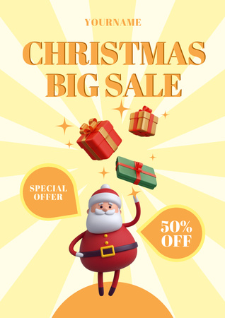 Template di design Christmas Big Sale 3d Illustrated Yellow Poster