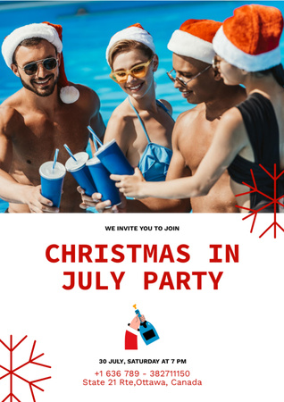Pompous Christmas Party in July with Bunch of Young People With Drinks Flyer A4 Design Template
