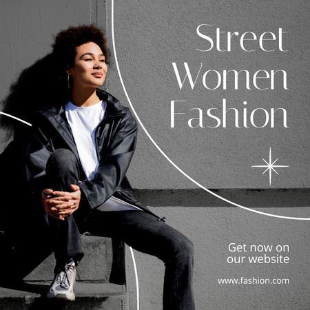 Ontwerpsjabloon van Instagram van stijlvolle kleding ad met mooie afro-amerikaanse vrouw in jas