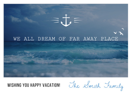 Motivational travel quote with ocean waves Card Design Template
