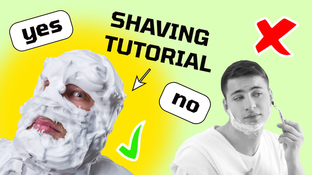 Shaving Tutorial with Funny Man in Foam Youtube Thumbnail Design Template