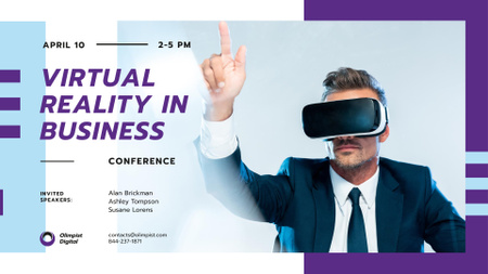 Virtual Reality Guide Businessman in VR Glasses FB event cover Design Template