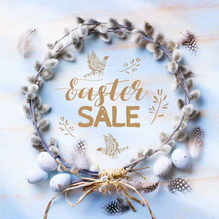 Easter Greeting with willow wreath Animated Post Design Template