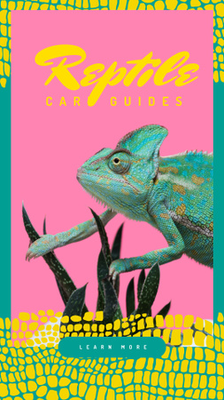 Blue Chameleon reptile on Pink Instagram Story Design Template