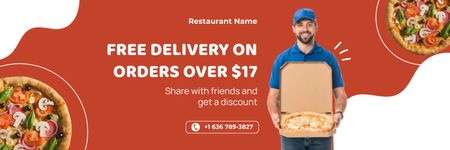 Free Delivery Pizzeria Offer Email header Modelo de Design
