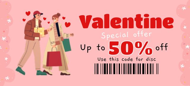 Voucher for Couples in Love on Valentine's Day Coupon 3.75x8.25in Design Template