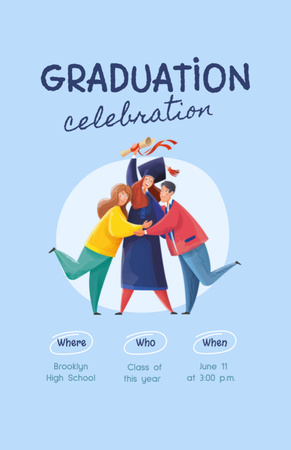 Graduation Party Announcement with Happy Student with Parents Invitation 5.5x8.5in Design Template