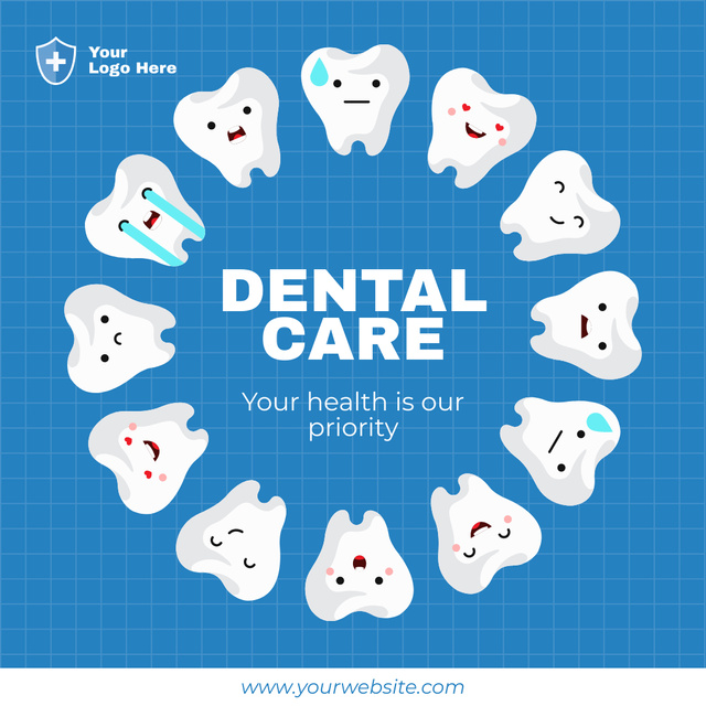 Dental Care Services with Teeth in Circle Instagramデザインテンプレート