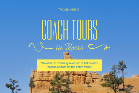 Ontwerpsjabloon van Flyer 4x6in Horizontal van Coach Tours in Texas Offer with Trees on Hill