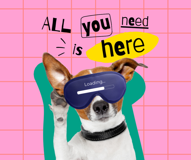Ontwerpsjabloon van Medium Rectangle van Funny Cute Dog in Sleep Eye Mask