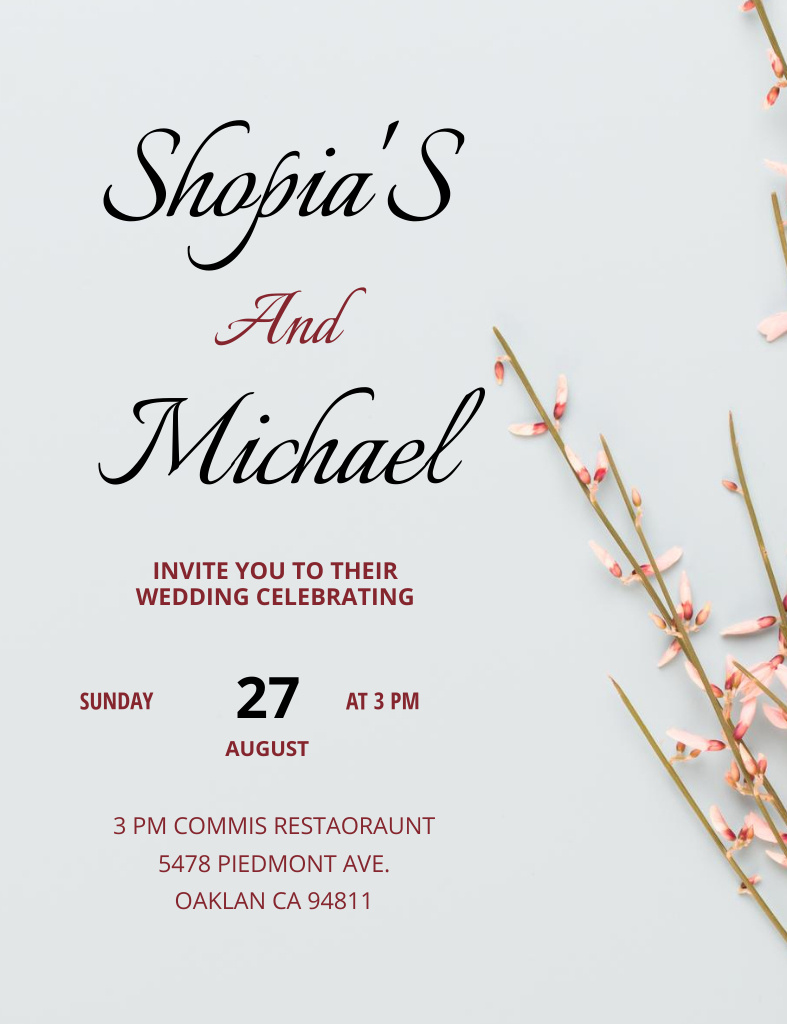 Wedding Celebration Alert with Spring Flowers on Grey Invitation 13.9x10.7cm Design Template