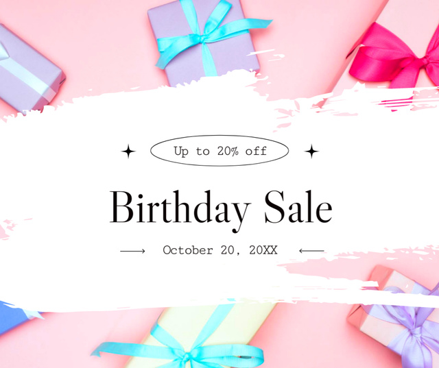 Birthday Sale Announcement with Boxes with Silk Ribbons Facebook Design Template