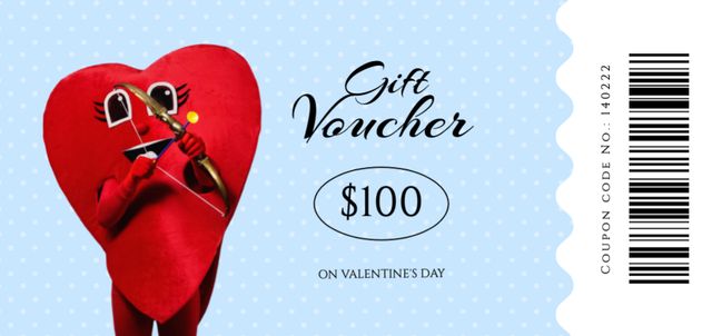 Valentine's Day Gift Voucher with Red Heart Coupon Din Large Tasarım Şablonu