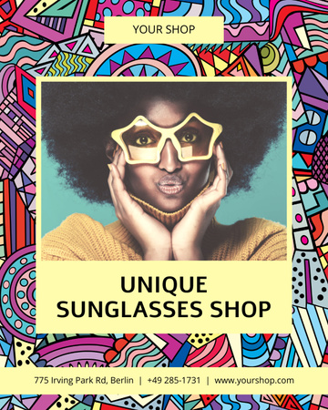 Sunglasses Shop Ad on Bright Colorful Pattern Poster 16x20in – шаблон для дизайну