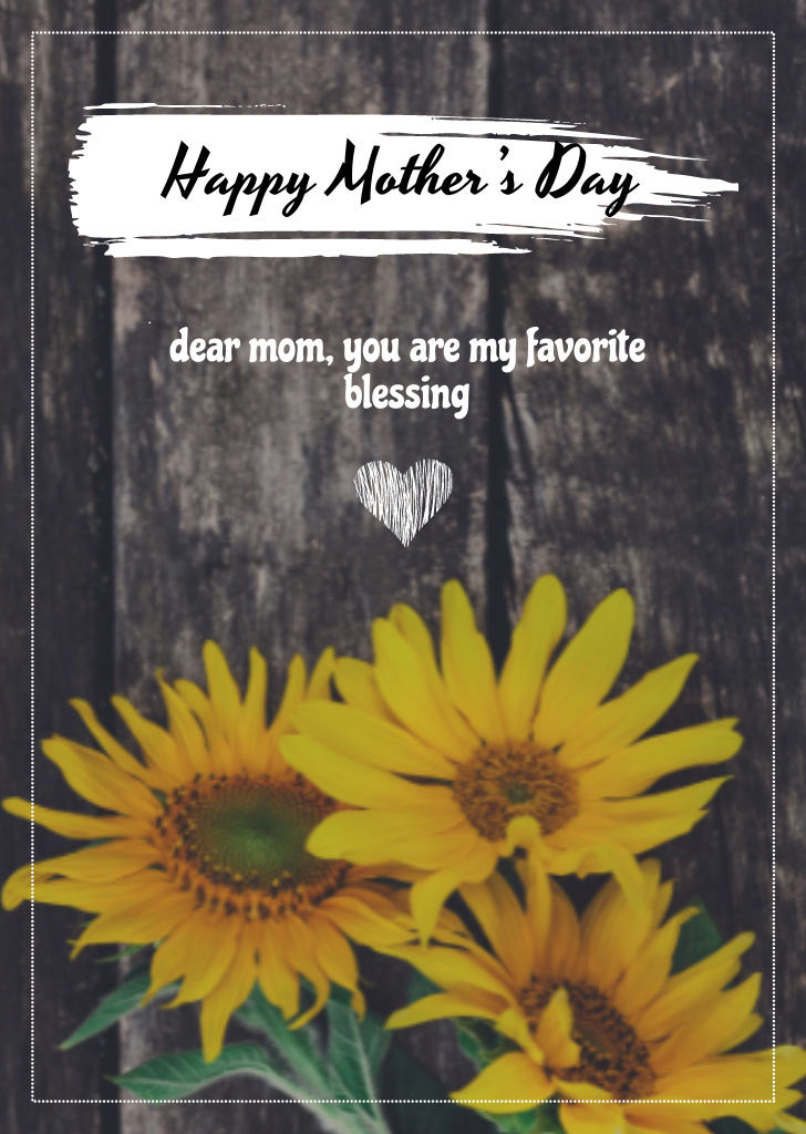 Happy Mother's Day Greeting With Sunflowers Postcard A6 Vertical – шаблон для дизайна