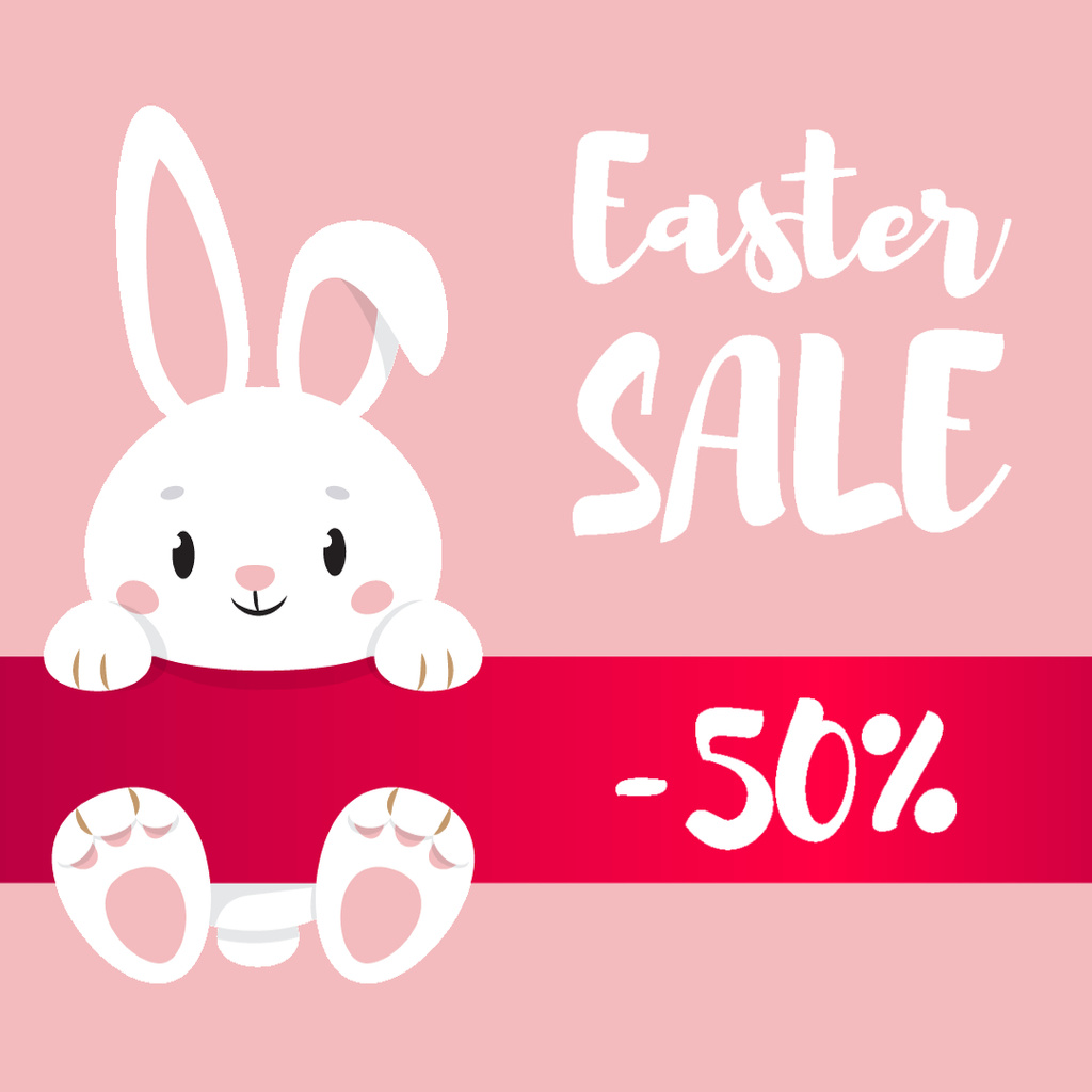 Thrilling Easter Holiday Sale Offer With Bunny And Ribbon Instagram AD Tasarım Şablonu