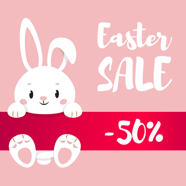 Thrilling Easter Holiday Sale Offer With Bunny And Ribbon Instagram ADデザインテンプレート