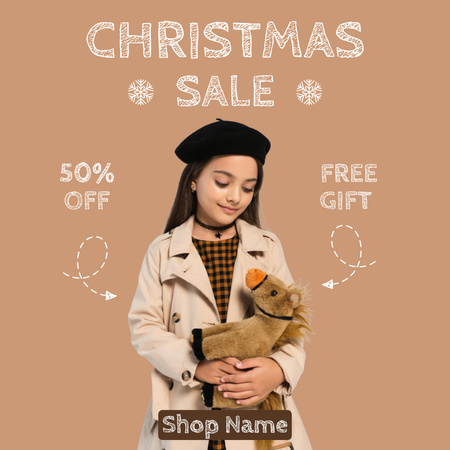 Christmas Sale of Kids Goods Beige Instagram AD Design Template