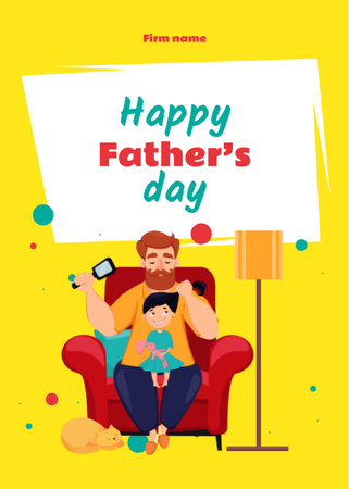 Father's Day Greeting With Cute Illustration Postcard 5x7in Vertical Design Template