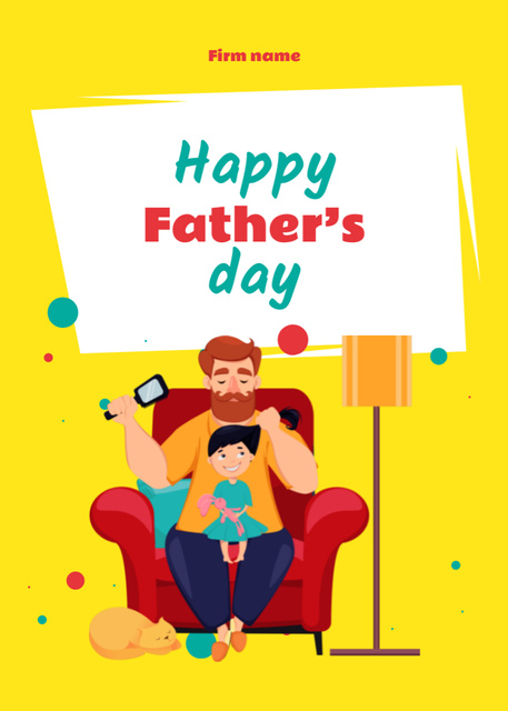 Father's Day Greeting With Cute Bright Illustration Postcard 5x7in Vertical tervezősablon