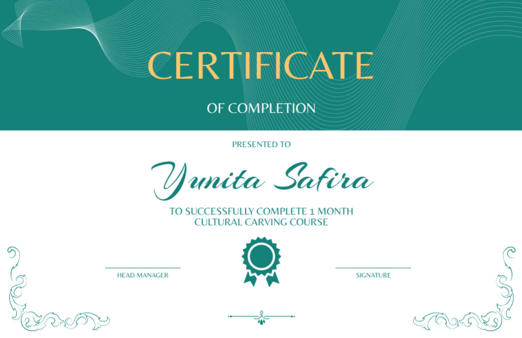 Award of Completion of Cource Certificate 5.5x8.5in Design Template