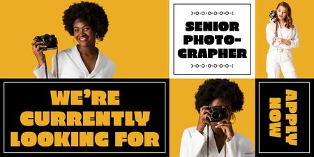 Designvorlage Bewerbungen für die Stelle „Senior-Fotograf“ möglich für Twitter