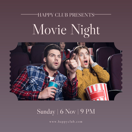 Movie Night Announcement with Young Couple with Popcorn Instagram Design Template