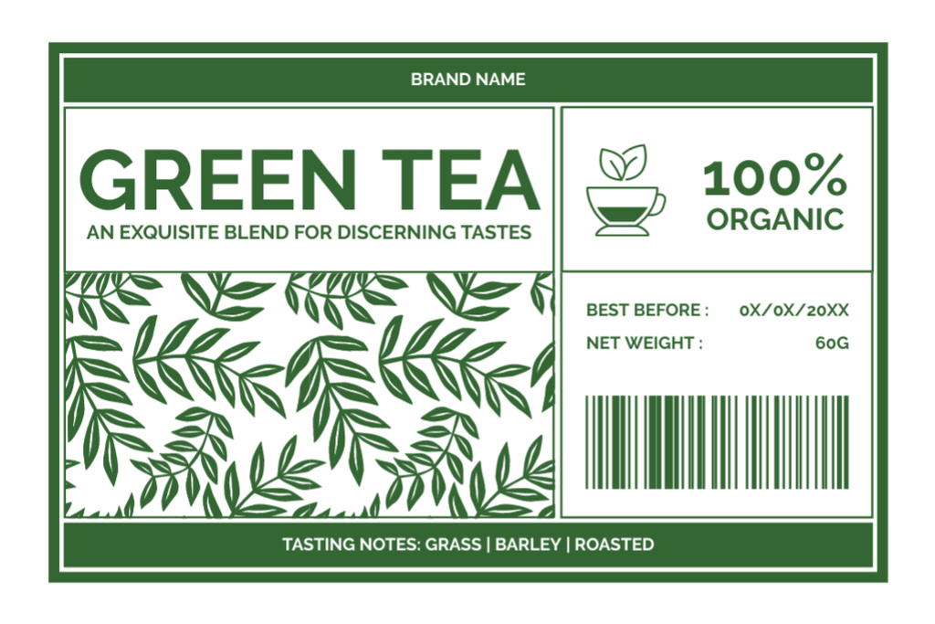 Plantilla de diseño de Exquisite Blend Of Green Tea Leaves Offer Label 
