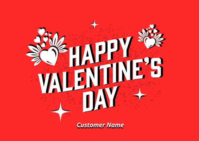 Happy Valentine's Day Greeting on Red with Little Hearts Card Modelo de Design