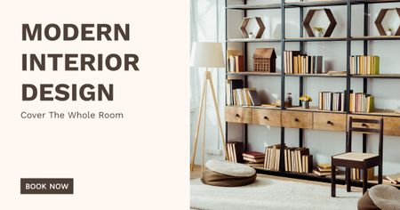 Modern Interior Design Offer with Bookcase Facebook AD – шаблон для дизайна