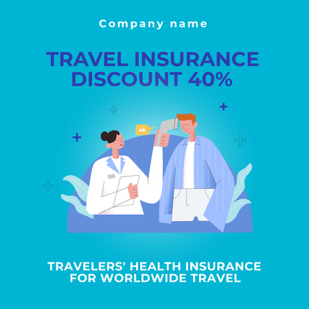 Utazási biztosítás kedvezményes hirdetése a világméretű utazáshoz Instagram tervezősablon