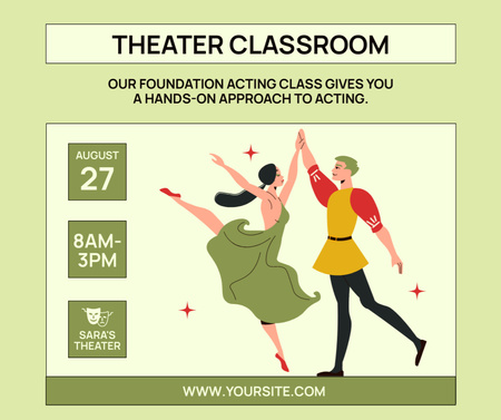 Actor's Classroom Announcement on Green Facebook Design Template