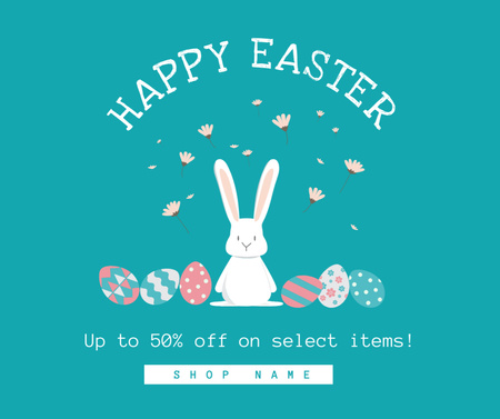 Happy Easter Sale with Easter Eggs and Bunny Facebook tervezősablon