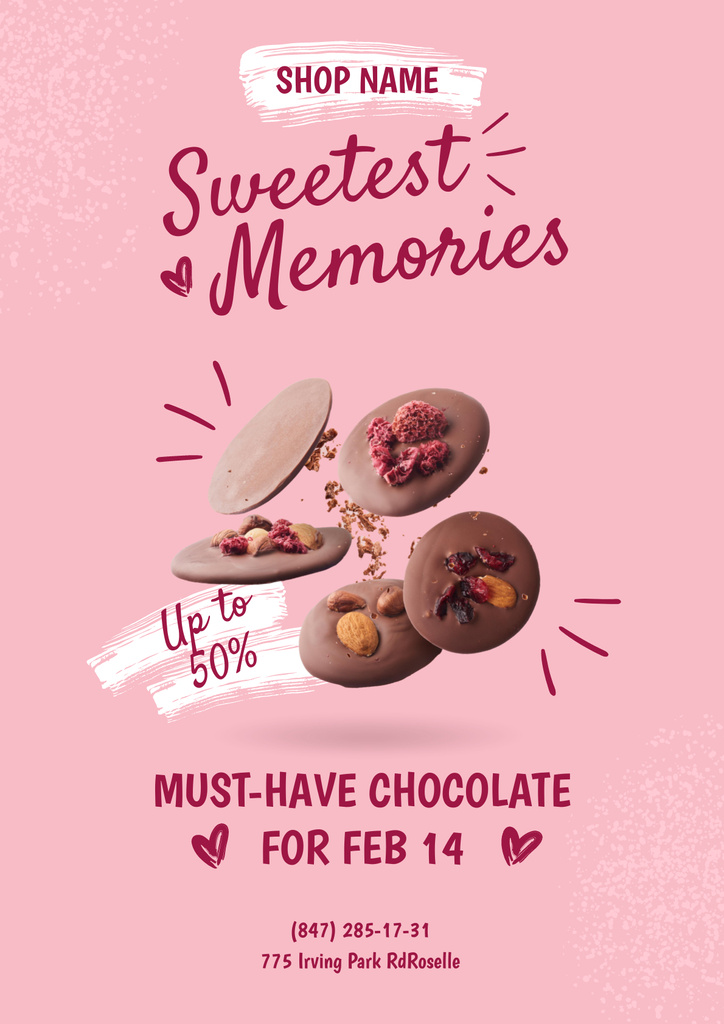Discount Offer on Sweet Valentine's Day's Candies Posterデザインテンプレート