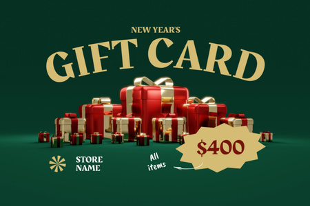 New Year Sale Offer with Bunch of Gifts Gift Certificate – шаблон для дизайна