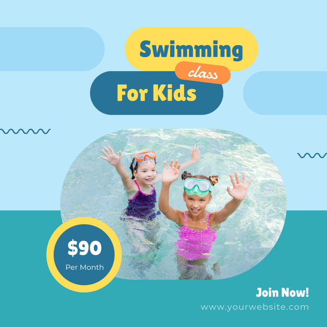 Swimming Class For Kids With Fixed Price Instagram Design Template