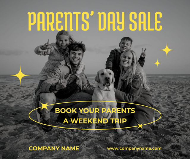 Ontwerpsjabloon van Facebook van Parent's Day Sales Announcement with Happy Family