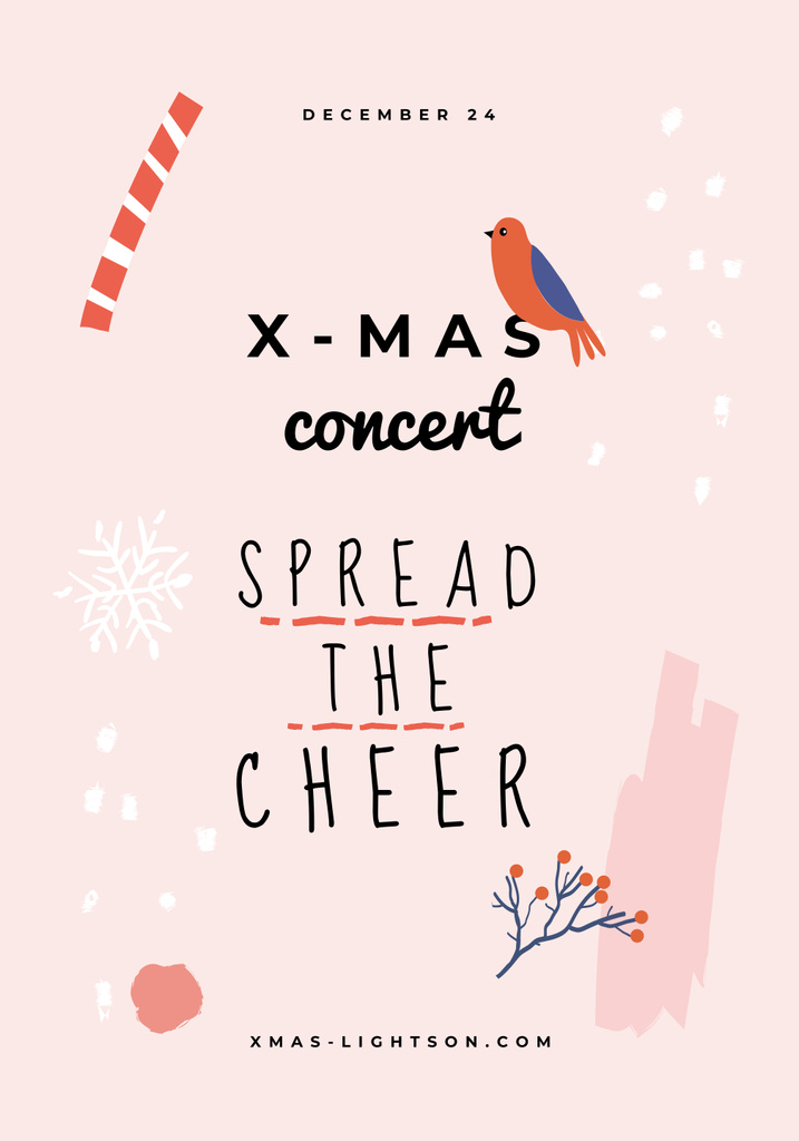 Christmas Concert Announcement with Cute Bird in Pink Poster 28x40in – шаблон для дизайну