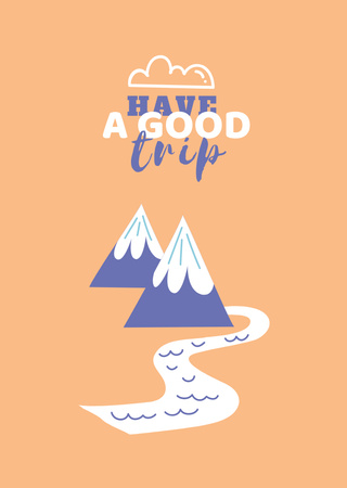 Wishing Good Trip With Mountains Illustration Postcard A6 Vertical Design Template