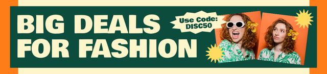 Template di design Promo of Big Fashion Deals with Stylish Woman Ebay Store Billboard