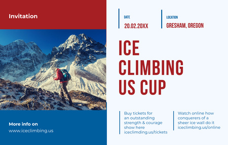 Tour Offer Climber Walking On Snowy Peak Invitation 4.6x7.2in Horizontal Design Template