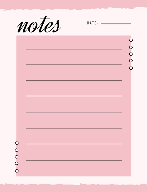 Daily Notes Sheet in Pink Notepad 107x139mm Design Template