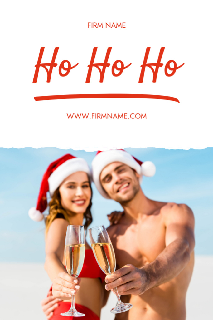 Festive Pair in Santa Hats Toasts Postcard 4x6in Vertical Design Template