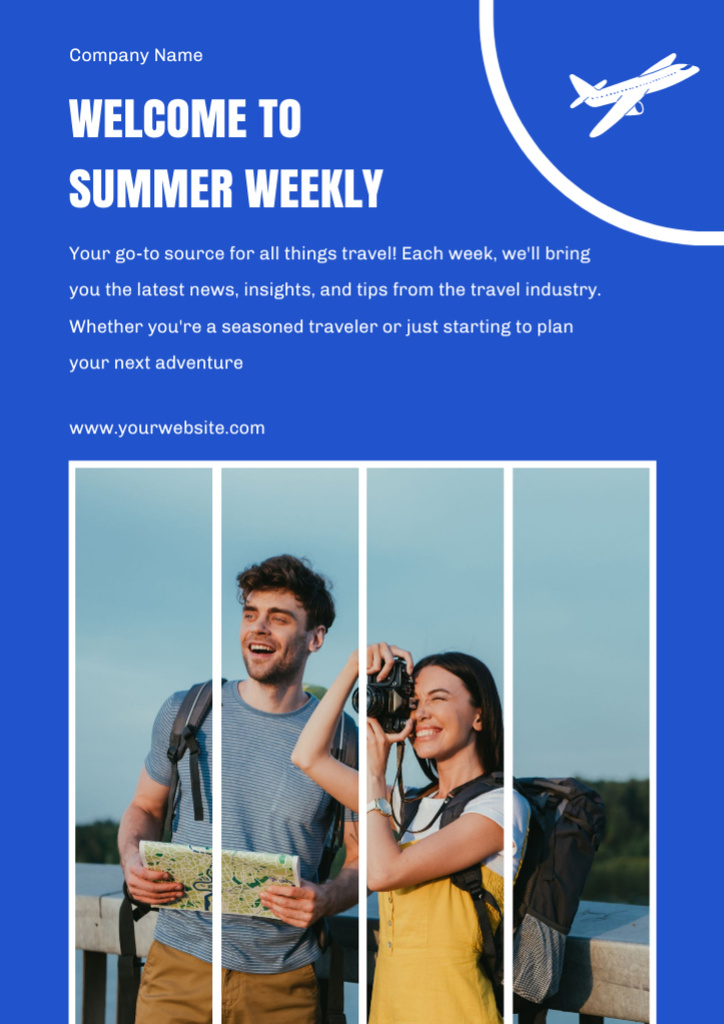 Template di design Summer Weekly Offer of Tour on Blue Newsletter