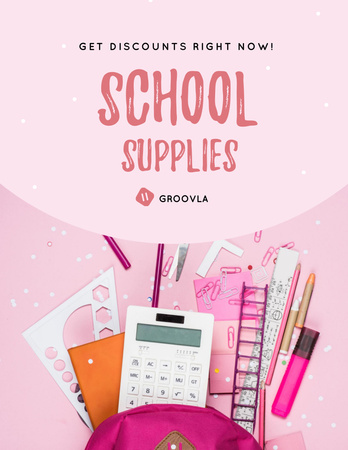 Back to School Sale Stationery in Backpack Flyer 8.5x11in Design Template