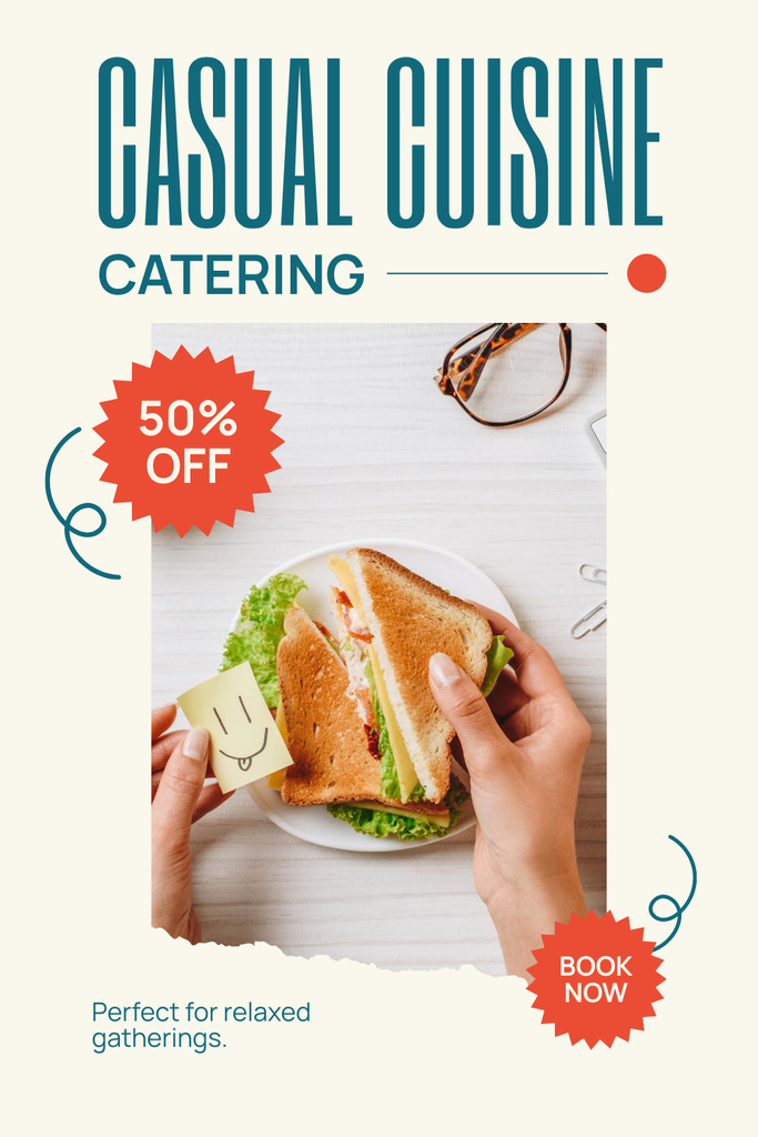 Services of Casual Cuisine Catering with Discount Pinterestデザインテンプレート